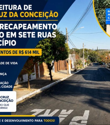 PREFEITURA DE SANTA CRUZ DA CONCEIÇÃO CONCLUI RECAPEAMENTO ASFÁLTICO EM SETE RUAS DO MUNICÍPIO COM INVESTIMENTOS DE R$ 614 MIL