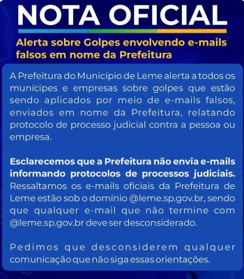 ATENÇÃO PARA A NOTA OFICIAL DA PREFEITURA DE LEME