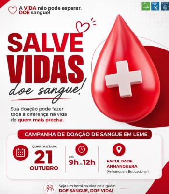 QUINTA ETAPA DO CALENDÁRIO DE DOAÇÃO DE SANGUE SERÁ NO DIA 21 DE OUTUBRO DE 2026