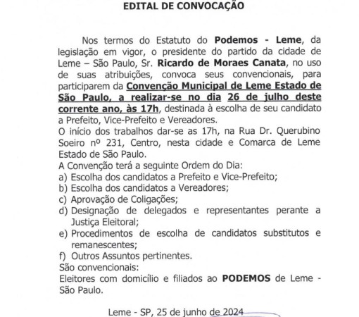 EDITAL DE CONVOCAÇÃO DO PODEMOS}