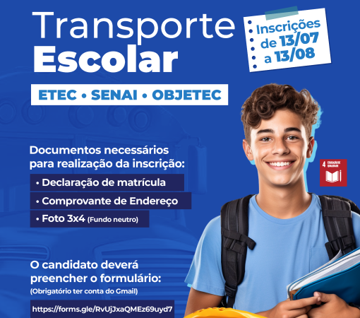 INSCRIÇÕES ABERTAS PARA O TRANSPORTE ESCOLAR DO 2º SEMESTRE DE 2026 – DE 13 DE JULHO A 13 DE AGOSTO DE 2026}
