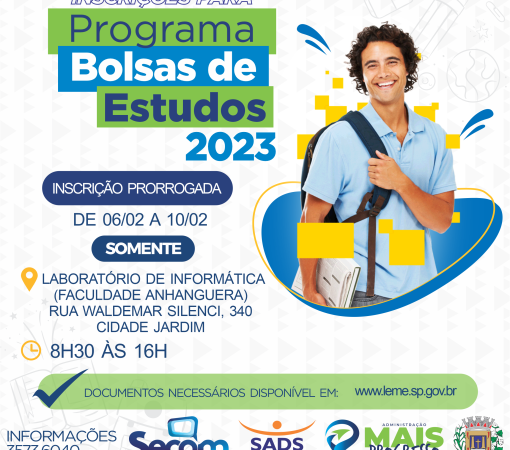 Programa Bolsas de Estudo prorrogado até 10 de fevereiro}