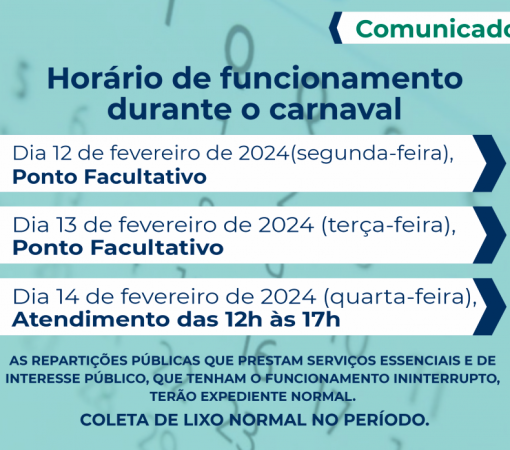 PONTO FACULTATIVO REPARTIÇÕES PÚBLICAS MUNICIPAIS DIAS 12,13 E 14 DE FEVEREIRO}