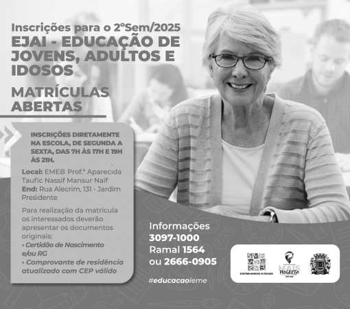 INSCRIÇÕES PARA O 2º SEMESTRE DA EJAI – 2025 – MATRÍCULAS ABERTAS}