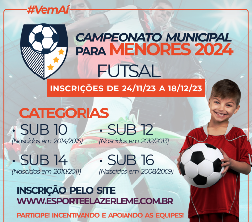 Inscrições abertas para o Campeonato Municipal de Futsal para Menores}