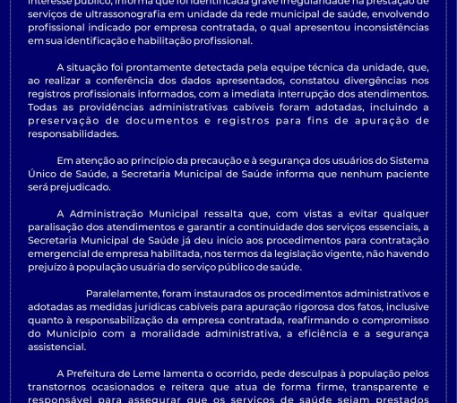NOTA OFICIAL DA SECRETARIA DE SAÚDE MUNICIPAL}