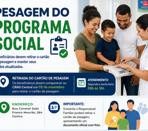 ATENÇÃO: BENEFICIÁRIOS DO BOLSA FAMÍLIA DEVEM RETIRAR O CARTÃO DE PESAGEM E MANTER DADOS DEVIDAMENTE ATUALIZADOS}