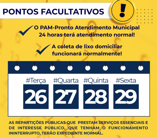 Funcionamento das repartições públicas municipais de 26 a 29 de dezembro de 2023}