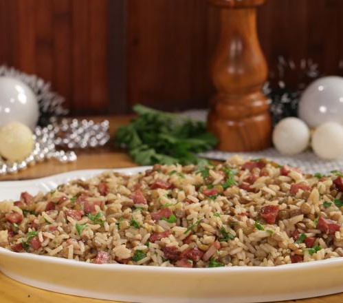 ARROZ COM LENTILHA E CALABRESA}