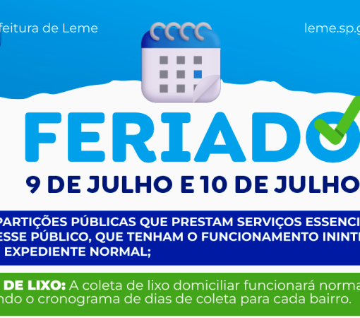 FERIADO ESTADUAL E PONTO FACULTATIVO NAS REPARTIÇÕES PÚBLICAS MUNICIPAIS NOS DIAS 09 E 10 DE JULHO}