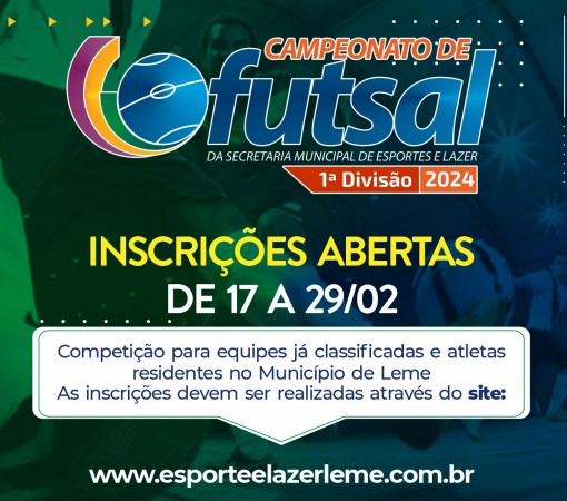 INSCRIÇÕES PARA O CAMPEONATO MUNICIPAL DE FUTSAL}