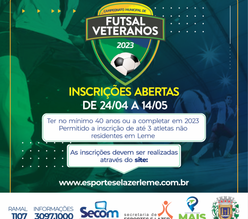 Inscrições abertas para o Campeonato Municipal de Futsal Veteranos 2023}