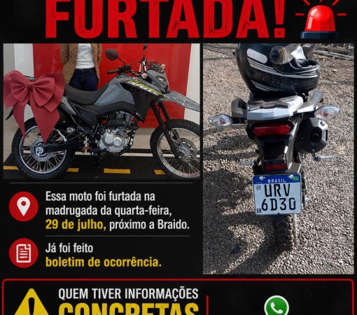 MOTO ZERO QUILÔMETRO É FURTADA EM LEME}