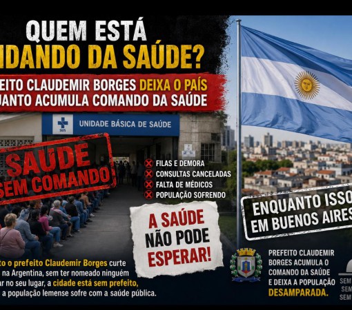 QUEM ESTÁ CUIDANDO DA SAÚDE? PREFEITO CLAUDEMIR BORGES DEIXA O PAÍS ENQUANTO ACUMULA COMANDO DA SAÚDE E POPULAÇÃO ENFRENTA DIFICULDADES NO ATENDIMENTO}