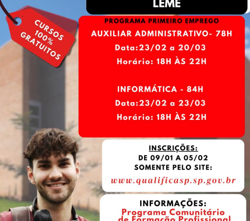 PREFEITURA DE LEME, QUALIFICA SP E SEST SENAT ABREM INSCRIÇÕES PARA CURSOS GRATUITOS DE QUALIFICAÇÃO}