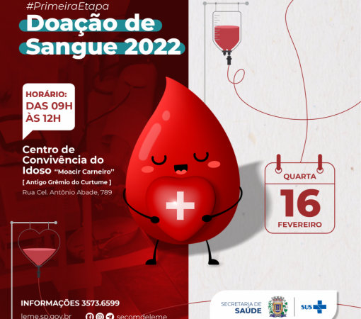 Etapa “1” do calendário de doação de sangue será realizada no dia 16 de fevereiro}