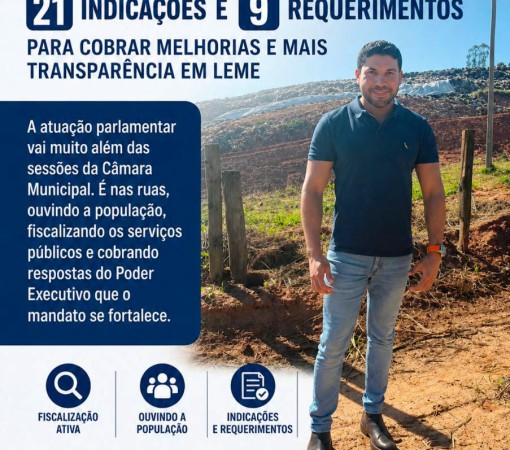 PRESTAÇÃO DE CONTAS | DR. DAVID PEDRÃO APRESENTA 21 INDICAÇÕES E 9 REQUERIMENTOS PARA COBRAR MELHORIAS E MAIS TRANSPARÊNCIA EM LEME}