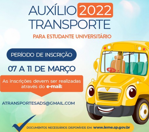 Programa Auxílio Transporte 2022: Inscrições devem ser realizadas de forma online do dia 07 a 11 de março}