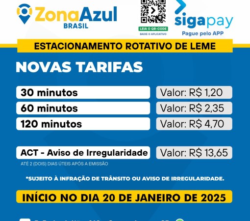 NOVAS TARIFAS DA ZONA AZUL EM LEME}