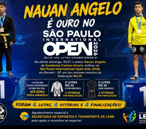 NAUAN ANGELO CONQUISTA OURO NO SÃO PAULO INTERNATIONAL OPEN KIDS 2026 DA IBJJF}