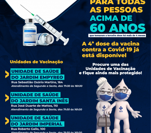 Idosos acima de 60 anos de idade podem tomar a 4ª dose da vacina contra a covid-19 a partir de segunda, dia 04}