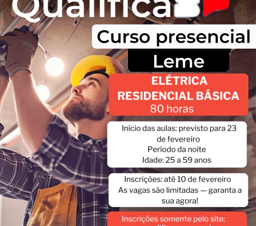 INSCRIÇÕES ABERTAS PARA CURSO GRATUITO DE ELÉTRICA RESIDENCIAL BÁSICA}