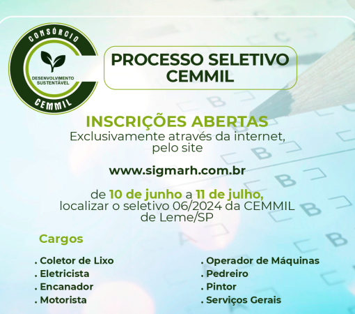 CEMMIL ABRE INSCRIÇÕES PARA PROCESSO SELETIVO}