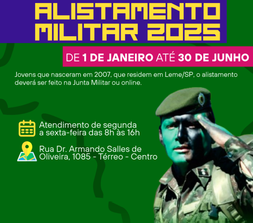 ALISTAMENTO MILITAR 2025 ATÉ DIA 30 DE JUNHO}