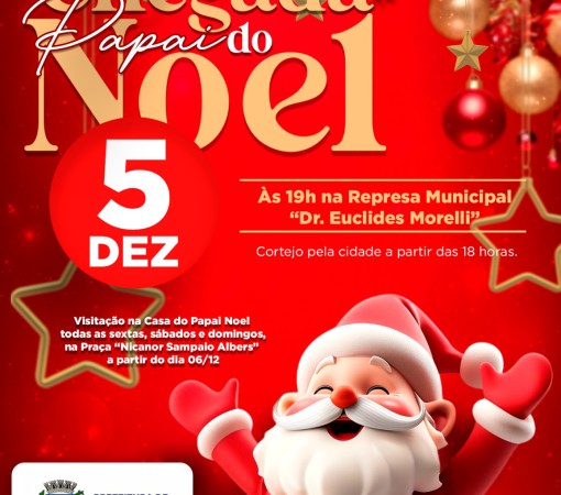 CHEGADA DO PAPAI NOEL ACONTECE NO PRÓXIMO DIA 5 NA REPRESA MUNICIPAL “DR. EUCLIDES MORELLI” EM SANTA CRUZ DA CONCEIÇÃO}