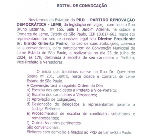 EDITAL DE CONVOCAÇÃO DO PRD}
