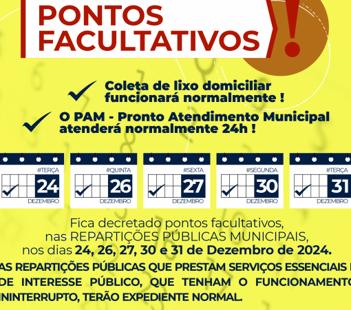 PONTO FACULTATIVO DIAS 24, 26, 27, 30 E 31 DE DEZEMBRO}