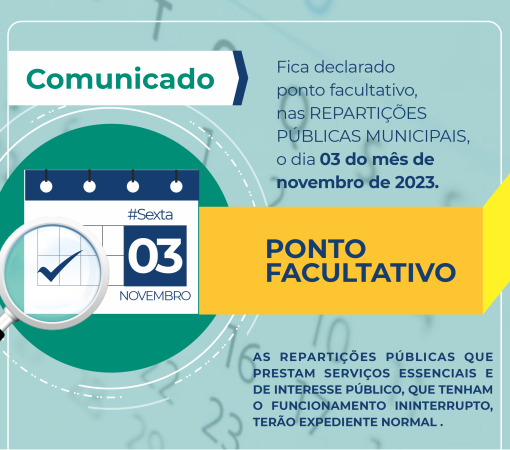 Ponto facultativo repartições públicas municipais dia 03 de novembro}