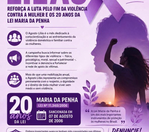 AGOSTO LILÁS REFORÇA A LUTA PELO FIM DA VIOLÊNCIA CONTRA A MULHER E OS 20 ANOS DA LEI MARIA DA PENHA}