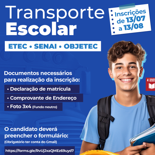INSCRIÇÕES ABERTAS PARA O TRANSPORTE ESCOLAR DO 2º SEMESTRE DE 2026 – DE 13 DE JULHO A 13 DE AGOSTO DE 2026}
