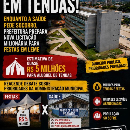 QUASE R$ 5 MILHÕES EM TENDAS! ENQUANTO A SAÚDE PEDE SOCORRO, PREFEITURA PREPARA NOVA LICITAÇÃO MILIONÁRIA PARA FESTAS EM LEME