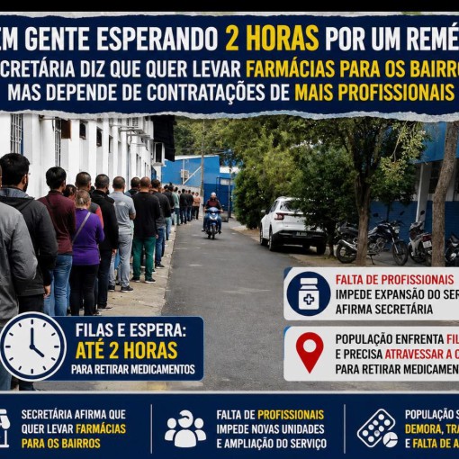 "TEM GENTE ESPERANDO 2 HORAS POR UM REMÉDIO": SECRETÁRIA DIZ QUE QUER LEVAR FARMÁCIAS PARA OS BAIRROS, MAS DEPENDE DE CONTRATAÇÕES DE MAIS PROFISSIONAIS