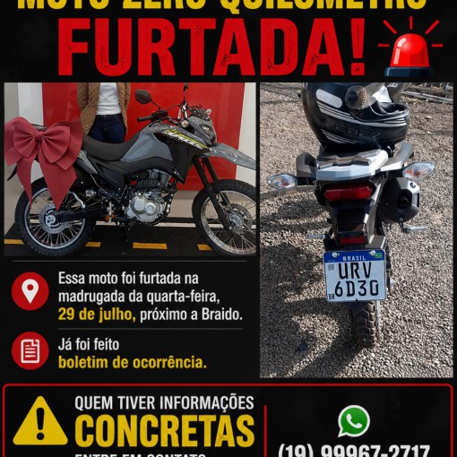 MOTO ZERO QUILÔMETRO É FURTADA EM LEME}