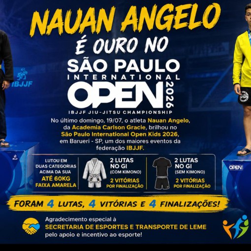 NAUAN ANGELO CONQUISTA OURO NO SÃO PAULO INTERNATIONAL OPEN KIDS 2026 DA IBJJF}