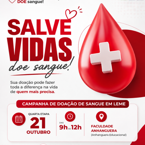 QUINTA ETAPA DO CALENDÁRIO DE DOAÇÃO DE SANGUE SERÁ NO DIA 21 DE OUTUBRO DE 2026