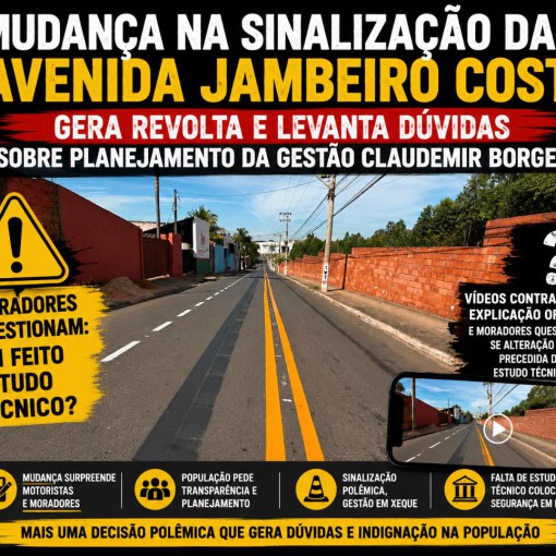 MUDANÇA NA SINALIZAÇÃO DA AVENIDA JAMBEIRO COSTA GERA REVOLTA E LEVANTA DÚVIDAS SOBRE PLANEJAMENTO DA GESTÃO CLAUDEMIR BORGES
