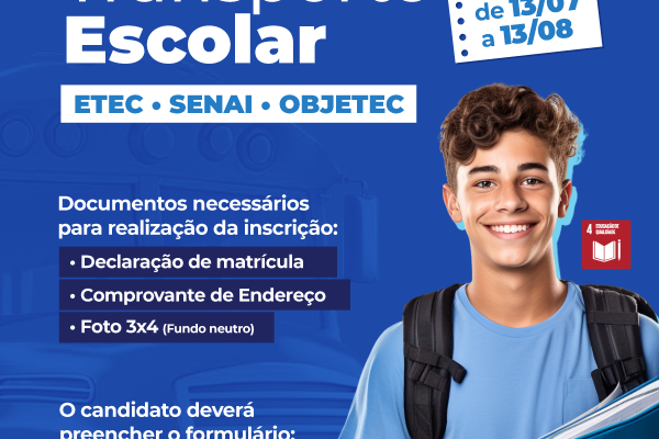 INSCRIÇÕES ABERTAS PARA O TRANSPORTE ESCOLAR DO 2º SEMESTRE DE 2026 – DE 13 DE JULHO A 13 DE AGOSTO DE 2026}