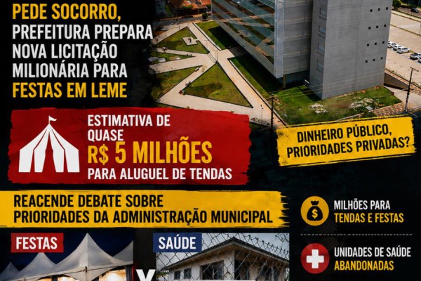 QUASE R$ 5 MILHÕES EM TENDAS! ENQUANTO A SAÚDE PEDE SOCORRO, PREFEITURA PREPARA NOVA LICITAÇÃO MILIONÁRIA PARA FESTAS EM LEME}