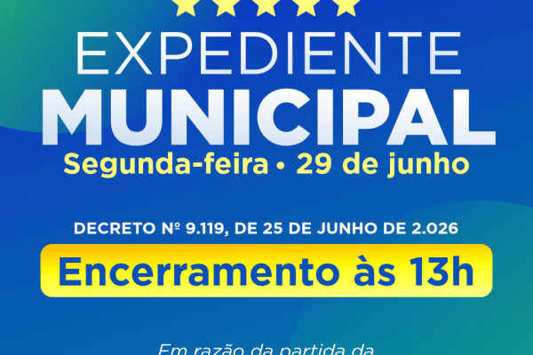 PREFEITURA ENCERRARÁ O EXPEDIENTE ÀS 13H NO DIA 29 DE JUNHO – SEGUNDA-FEIRA}