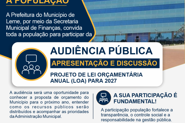 SECRETARIA DE FINANÇAS INFORMA SOBRE AUDIÊNCIA PÚBLICA NO DIA 27 DE OUTUBRO DE 2026}