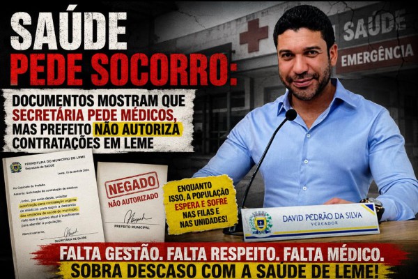 SAÚDE PEDE SOCORRO: DOCUMENTOS MOSTRAM QUE SECRETÁRIA PEDE MÉDICOS, MAS PREFEITO NÃO AUTORIZA CONTRATAÇÕES EM LEME}