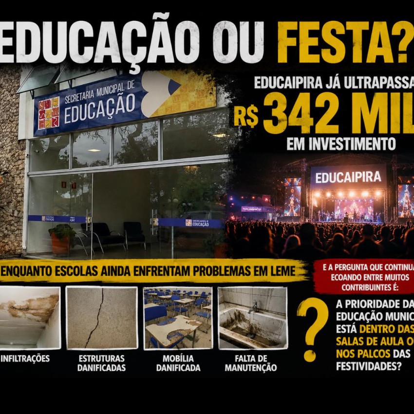 EDUCAÇÃO OU FESTA? EDUCAIPIRA JÁ ULTRAPASSA R$ 342 MIL ENQUANTO ESCOLAS AINDA ENFRENTAM PROBLEMAS EM LEME