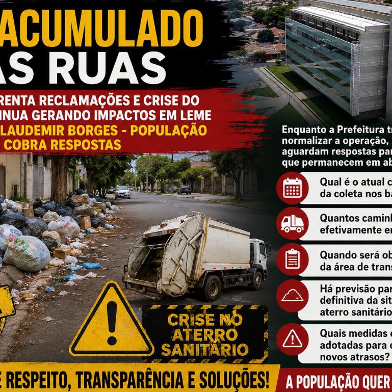LIXO ACUMULADO NAS RUAS: COLETA ENFRENTA RECLAMAÇÕES E CRISE DO ATERRO CONTINUA GERANDO IMPACTOS EM LEME NA GESTÃO CLAUDEMIR BORGES