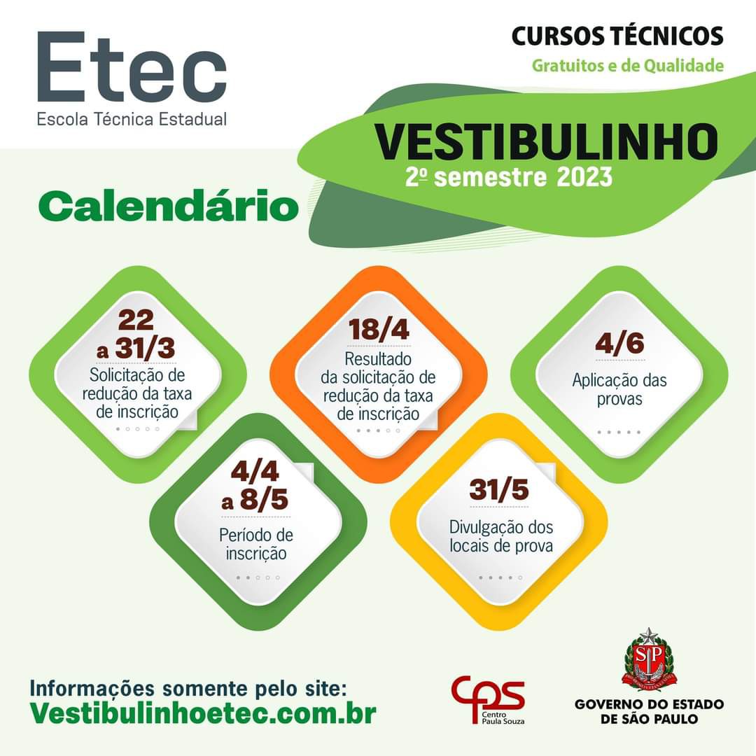 Vestibulinho ETEC 2º Semestre – 2022 – Provas acontecem domingo 03