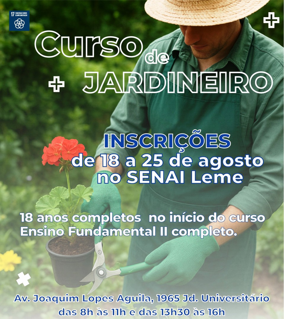 OPORTUNIDADE PARA LEME DE CURSO GRATUITO DE JARDINEIRO
