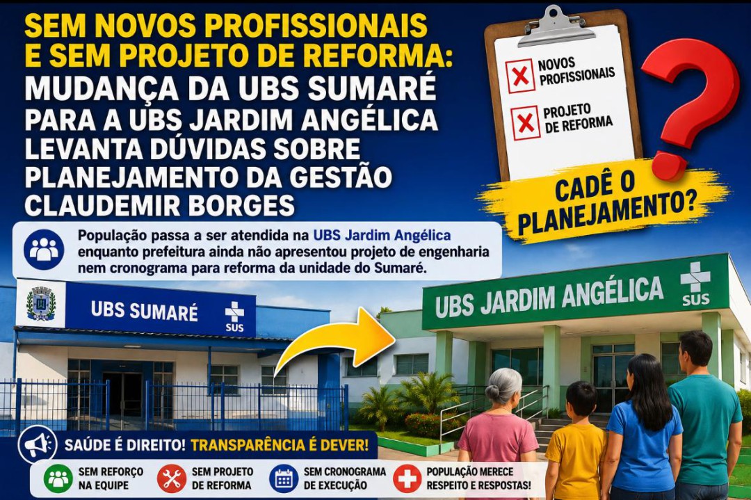 SEM NOVOS PROFISSIONAIS E SEM PROJETO DE REFORMA: MUDANÇA DA UBS SUMARÉ PARA A UBS JARDIM ANGÉLICA LEVANTA DÚVIDAS SOBRE PLANEJAMENTO DA GESTÃO CLAUDEMIR BORGES